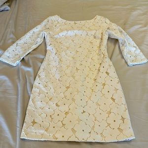 Diane Von Furstenberg White Floral Pattern Mini Dress with Sleeves US Size 4